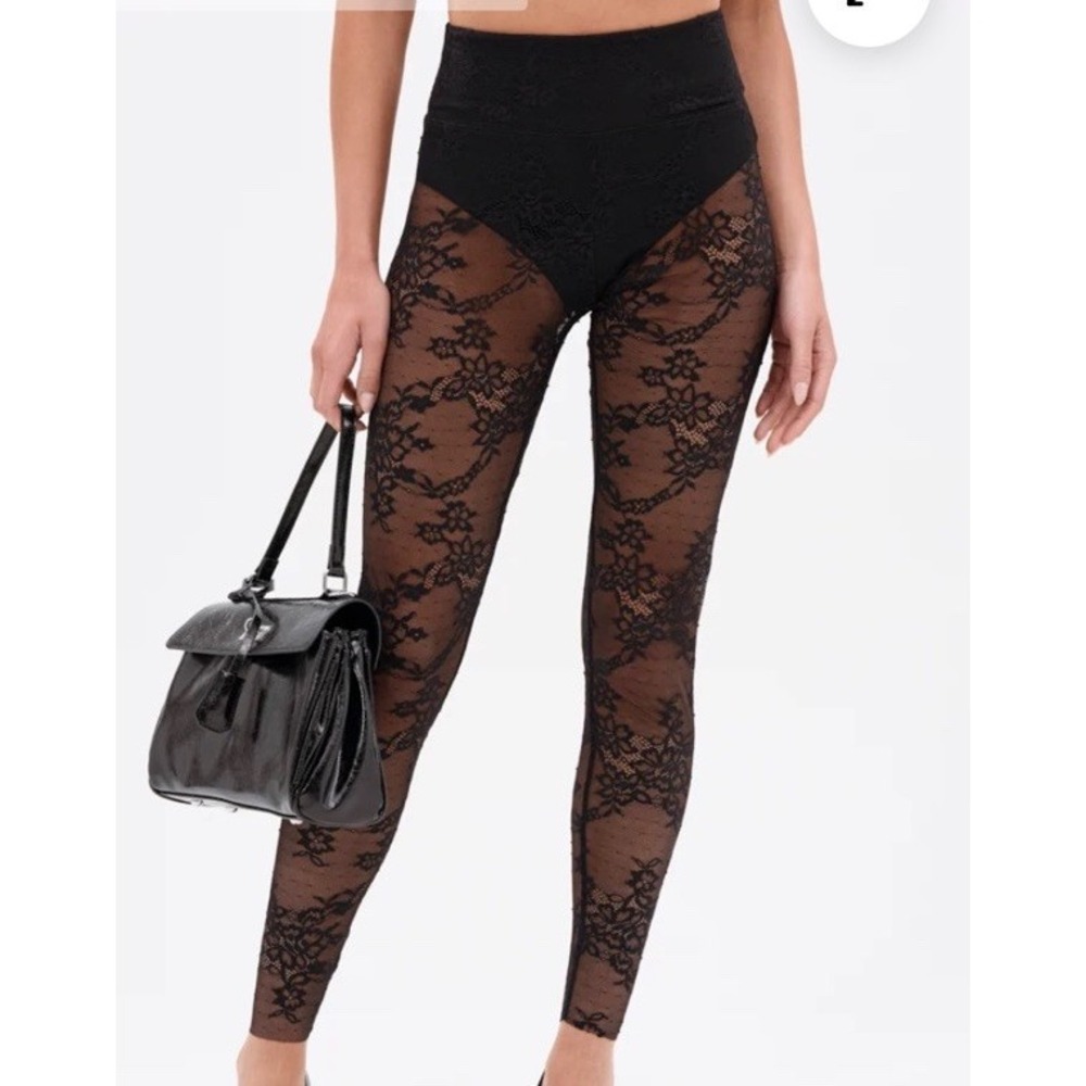 Akira Black Super Strech Lace Sheer Leggings Size Large New
